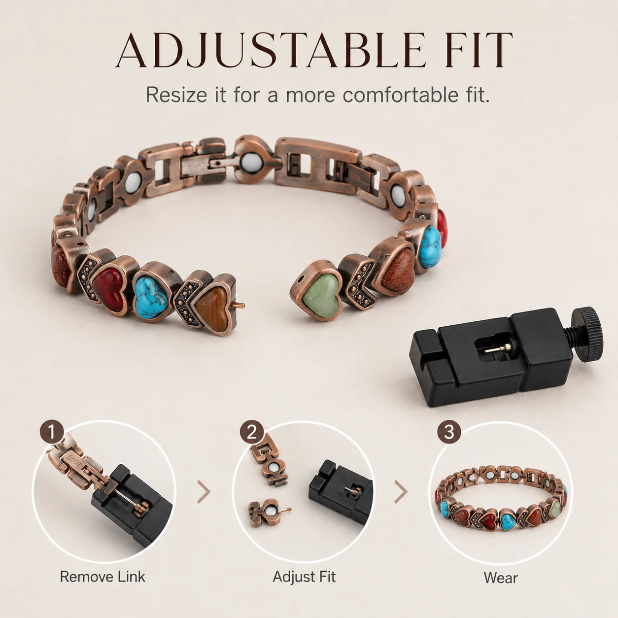 Pure Copper Magnetic Bracelet with Heart Turquoise | Wellness Jewelry