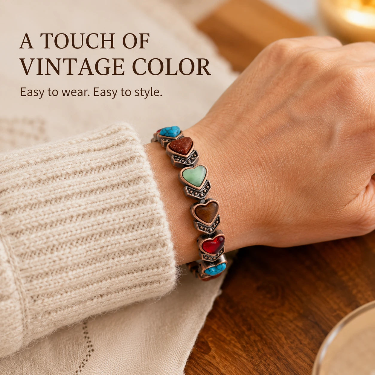 Pure Copper Magnetic Bracelet with Heart Turquoise | Wellness Jewelry