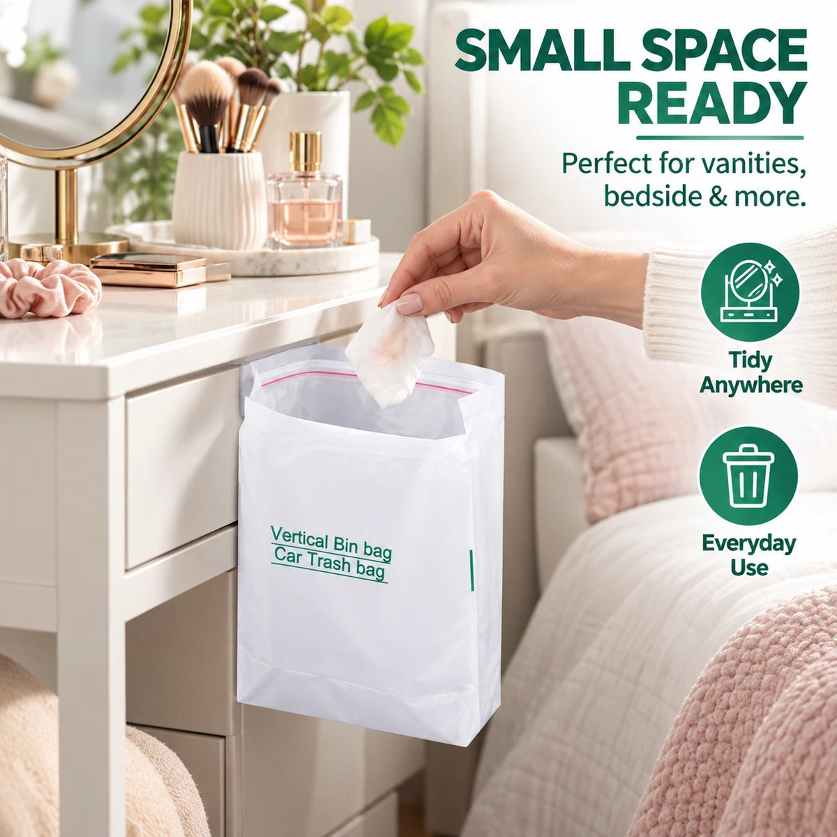 Self-Sealing Mini Trash Bags for Car, Desk & Small Spaces