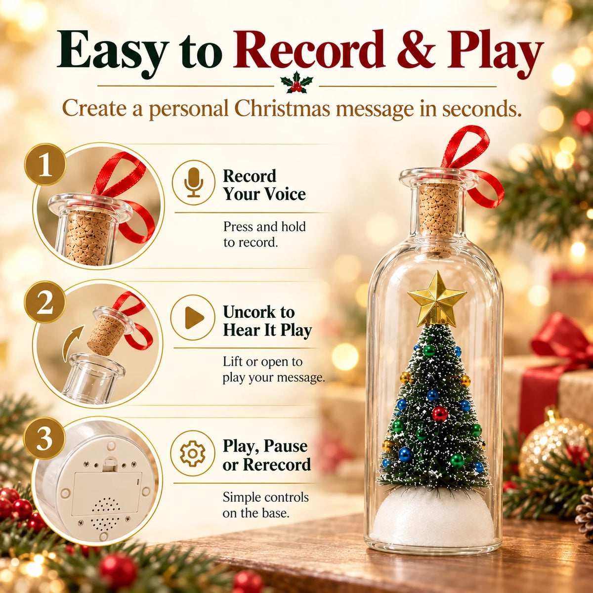 Recordable Christmas Message Bottle Ornament | Voice Gift