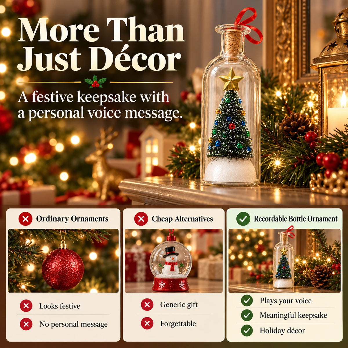 Recordable Christmas Message Bottle Ornament | Voice Gift