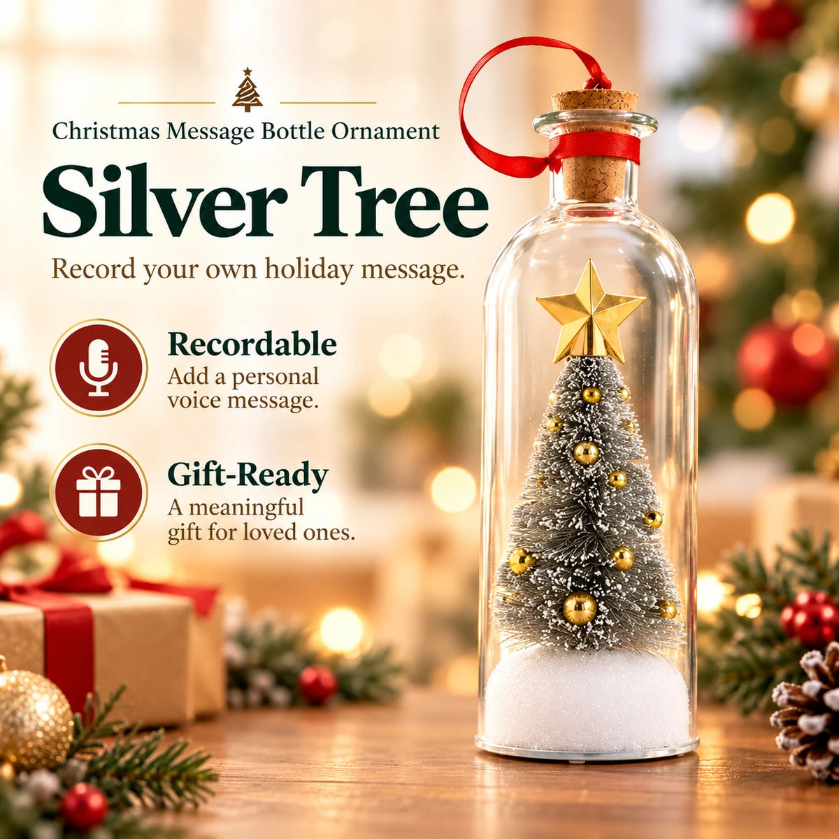 Recordable Christmas Message Bottle Ornament | Voice Gift