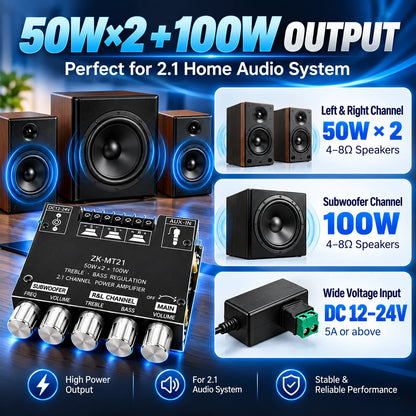 🎶2.1 Channel Amplifier Board — 🔊50W x 2 + 100W Bluetooth🎵