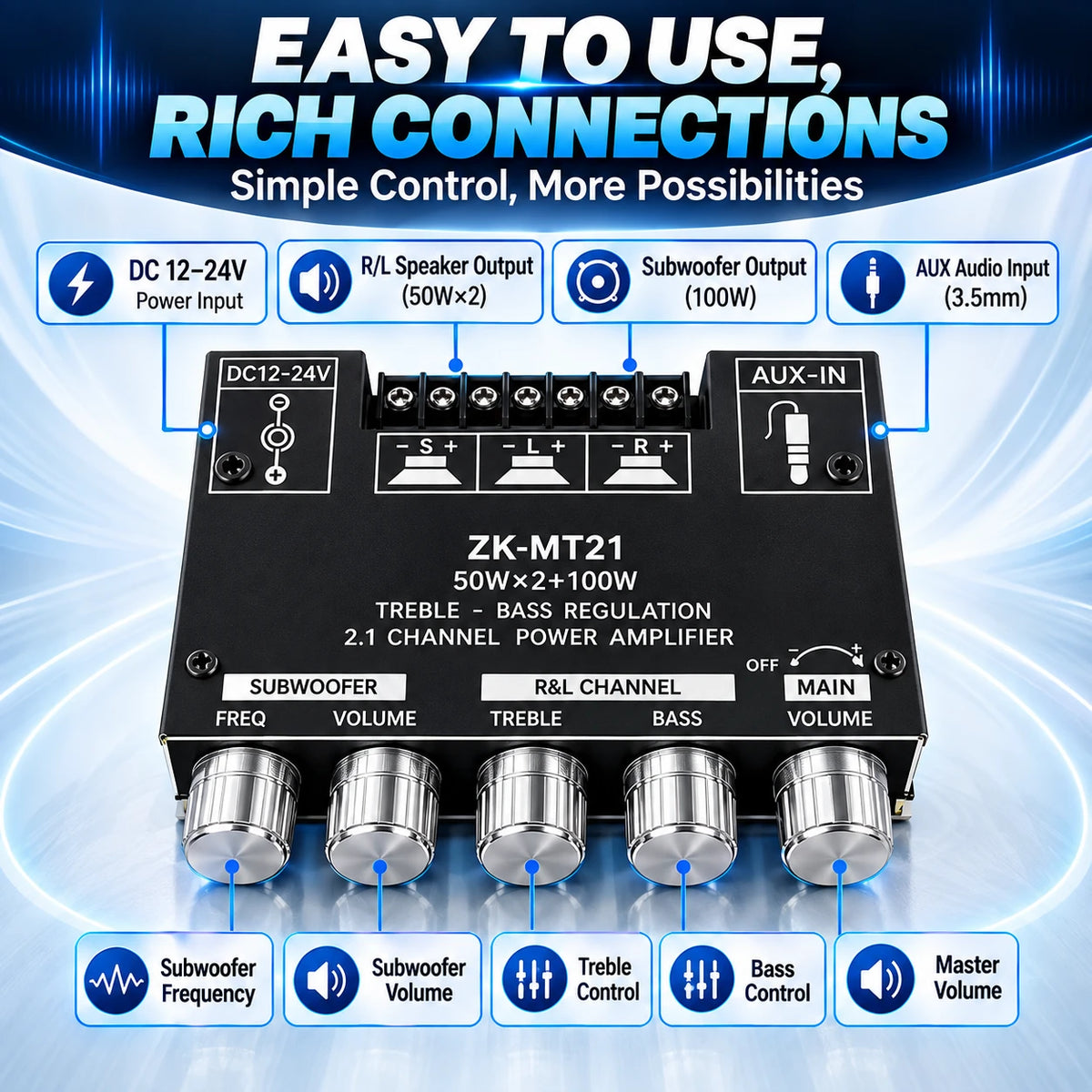 🎶2.1 Channel Amplifier Board — 🔊50W x 2 + 100W Bluetooth🎵