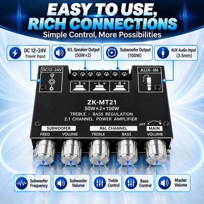 🎶2.1 Channel Amplifier Board — 🔊50W x 2 + 100W Bluetooth🎵