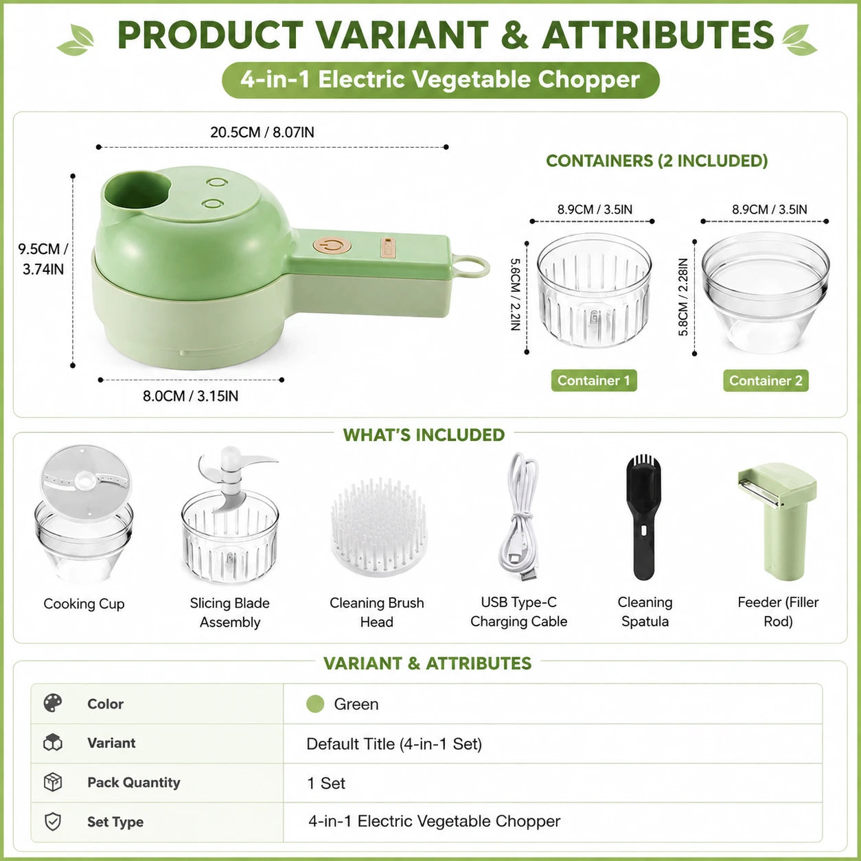 4-in-1 Electric Vegetable Chopper & Slicer | USB-C