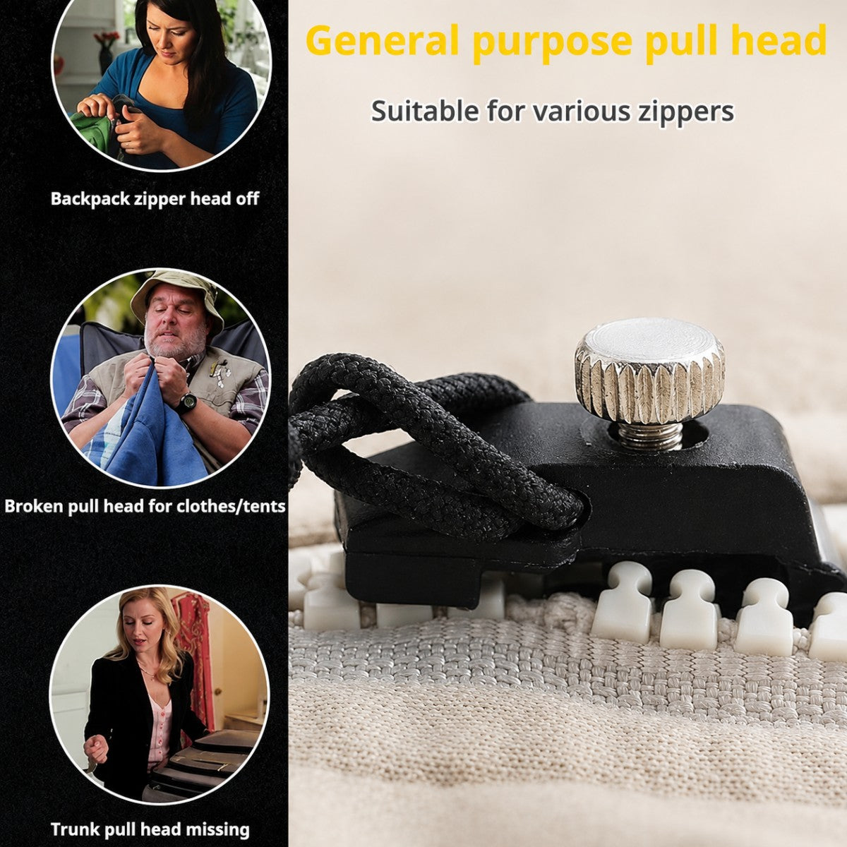 Detachable zipper slider for backpacks clothing tents and luggage