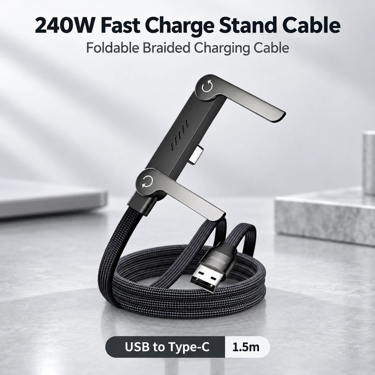 240W Invisible Stand USB-C Cable | Foldable Fast Charger (5ft)