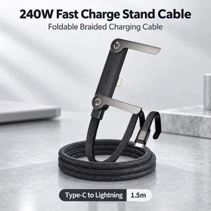 240W Invisible Stand USB-C Cable | Foldable Fast Charger (5ft)