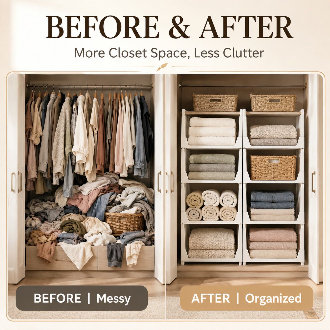 🧺 Stackable & Foldable Closet Organizer Bins