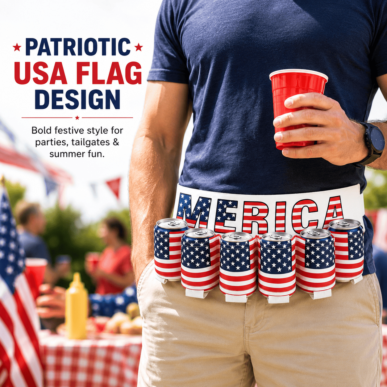 🇺🇸 6-Can Drink Belt – Party Ready & Hands-Free 🍻
