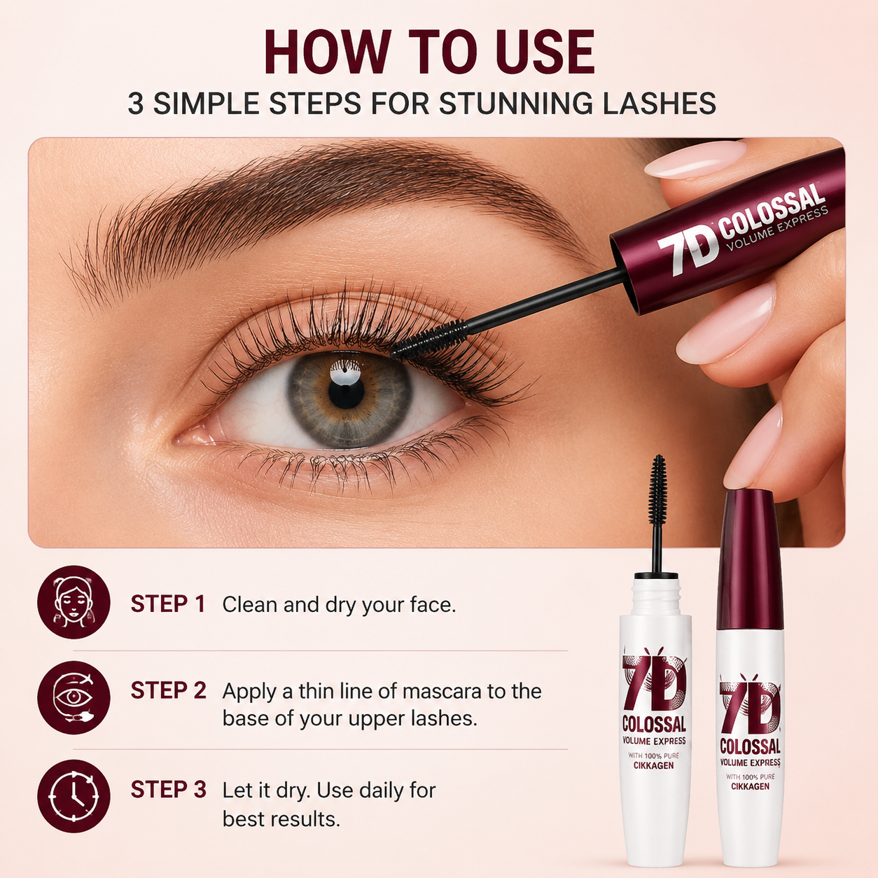 7D Lash Luxe✨ – Colossal Volume & 24H Waterproof Mascara 🌊
