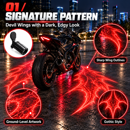 🏍️ Motorcycle Devil Wing Projection Lights – Red & Blue Ground Lights 🦇