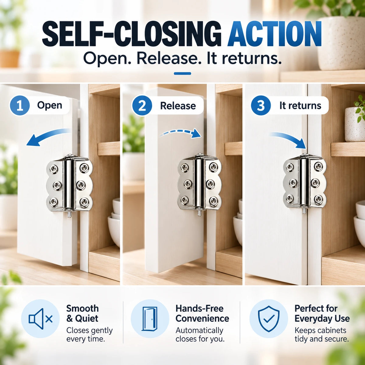 Self-Closing Spring Cabinet Hinges for Doors | 4/6 PCS