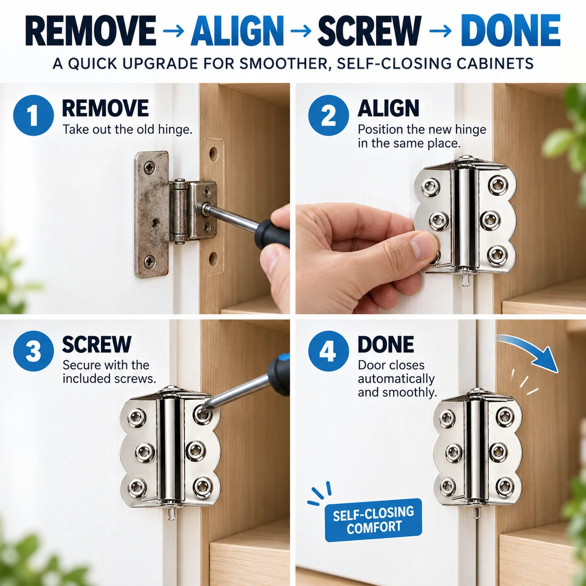 Self-Closing Spring Cabinet Hinges for Doors | 4/6 PCS