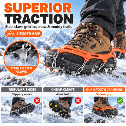 8-Tooth Ice Crampons for Shoes | Snow & Winter Grip