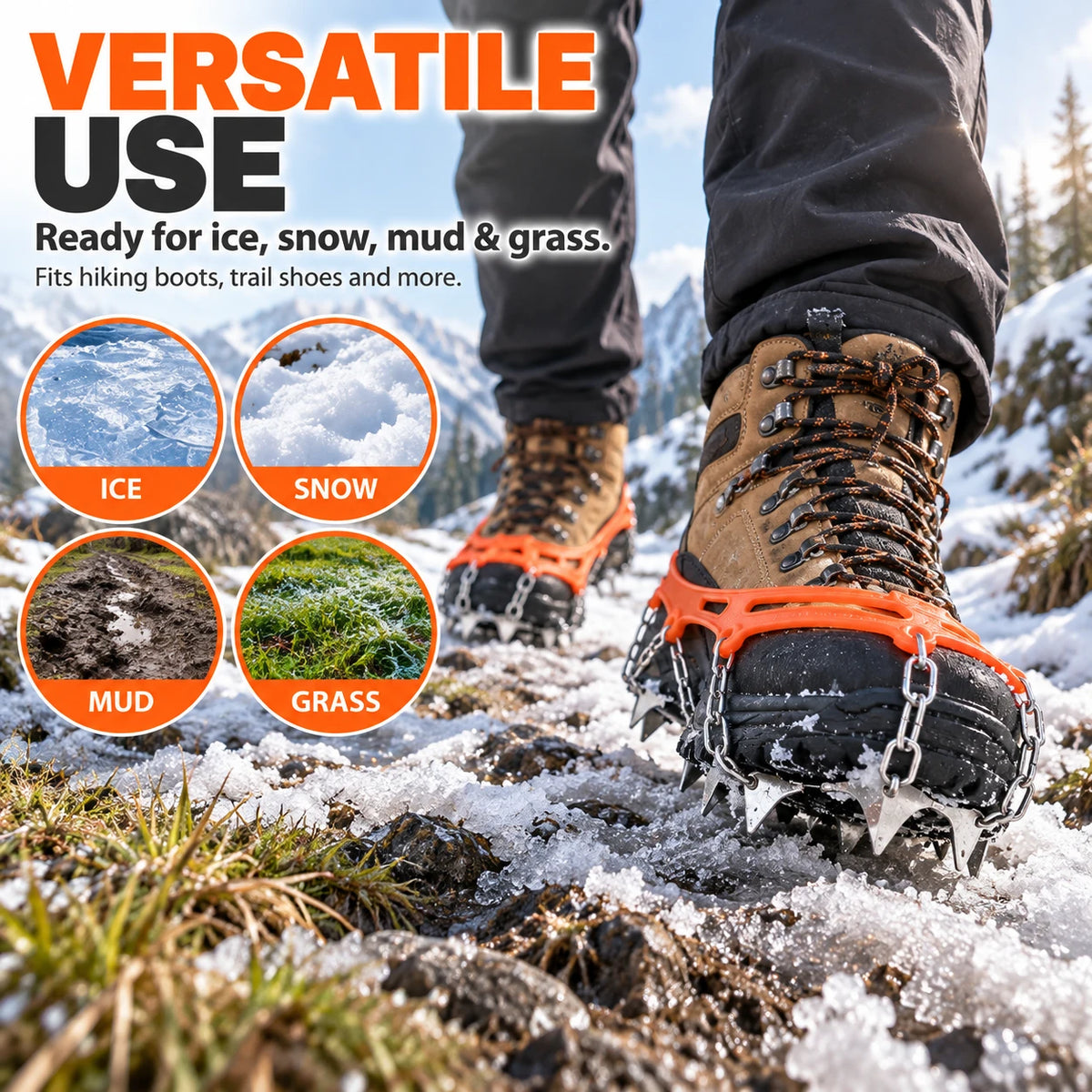 8-Tooth Ice Crampons for Shoes | Snow & Winter Grip