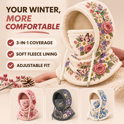 ❄️ Women's 3-in-1 Floral Fleece Winter Hood – Face Cover & Neck Warmer