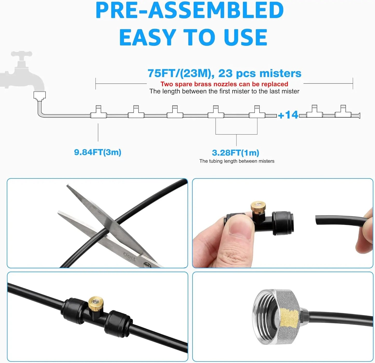 75 FT Outdoor Misting Cooling System Set