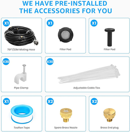 75 FT Outdoor Misting Cooling System Set