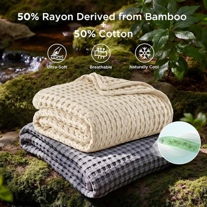 Cooling Bamboo Waffle Throw Blanket