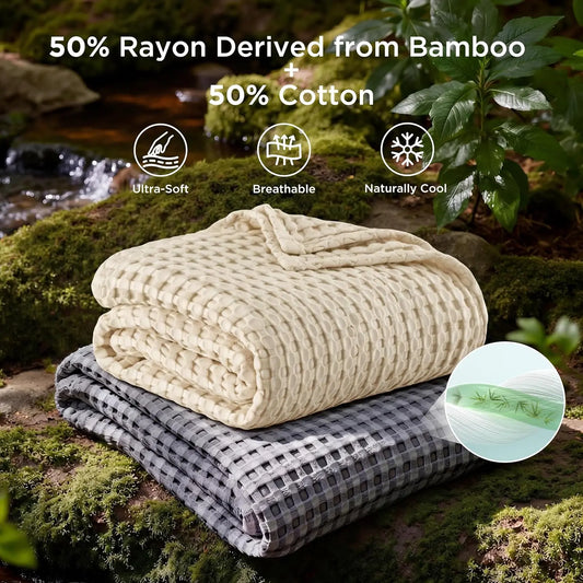 Cooling Bamboo Waffle Throw Blanket