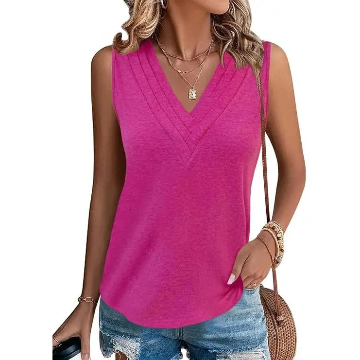 Women's V-Neck Pleated Tank Top