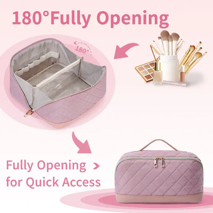 Quilted Lay-Flat Travel Makeup Bag