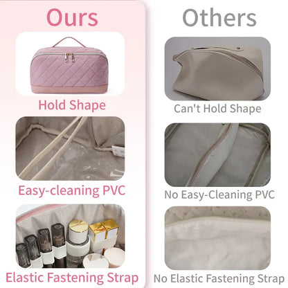 Quilted Lay-Flat Travel Makeup Bag