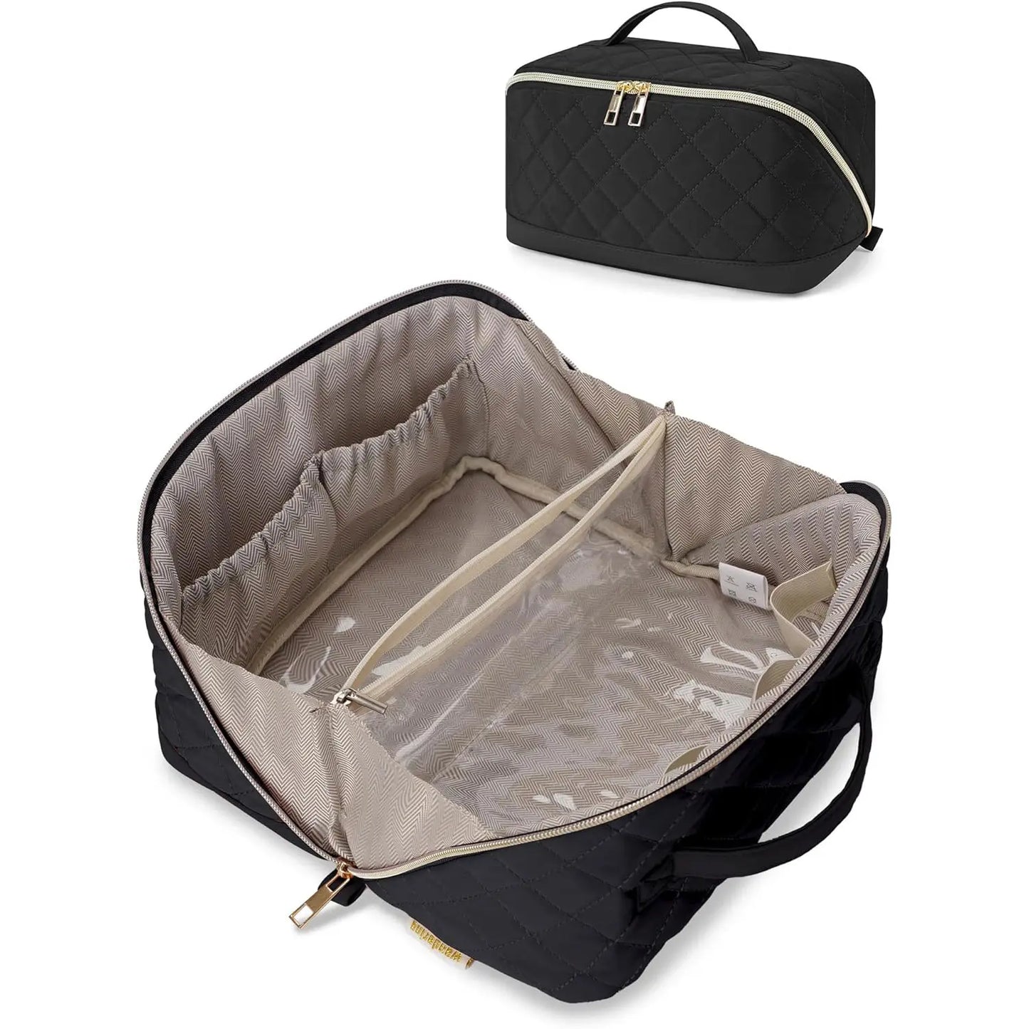 Quilted Lay-Flat Travel Makeup Bag