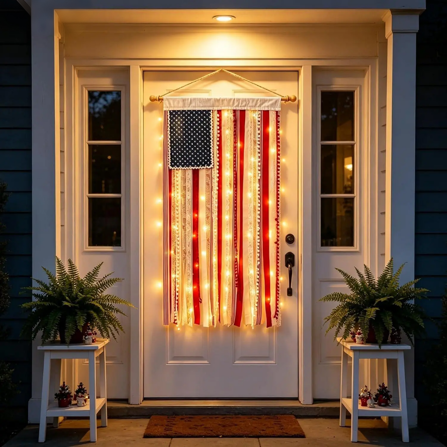 Lighted American Rag Flag Banner ✨