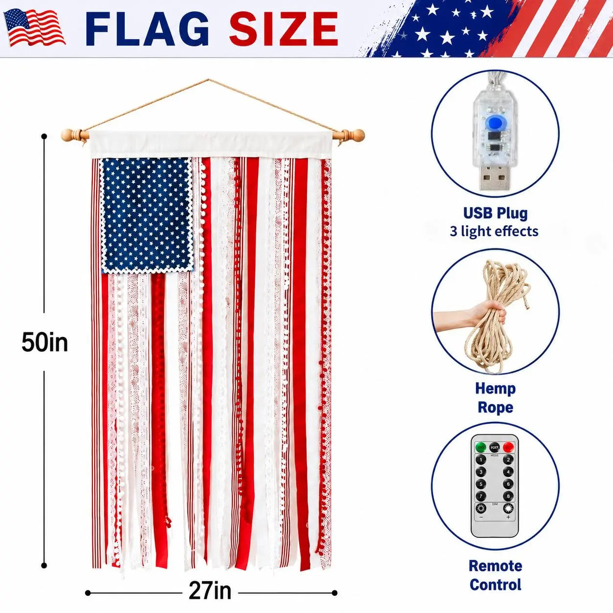 Lighted American Rag Flag Banner ✨