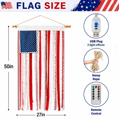 Lighted American Rag Flag Banner ✨