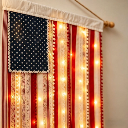Lighted American Rag Flag Banner ✨