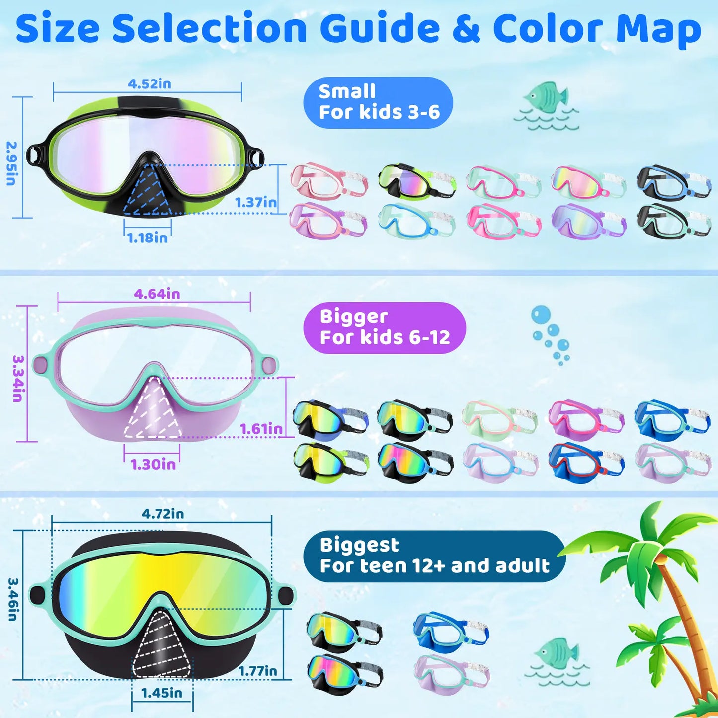 Kids' Swim Goggles with Nose Cover (2-Pack) 🤿🌊