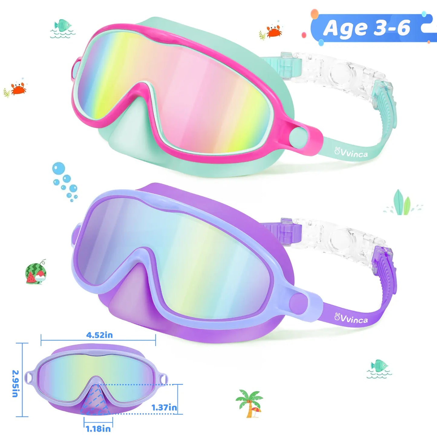 Kids' Swim Goggles with Nose Cover (2-Pack) 🤿🌊