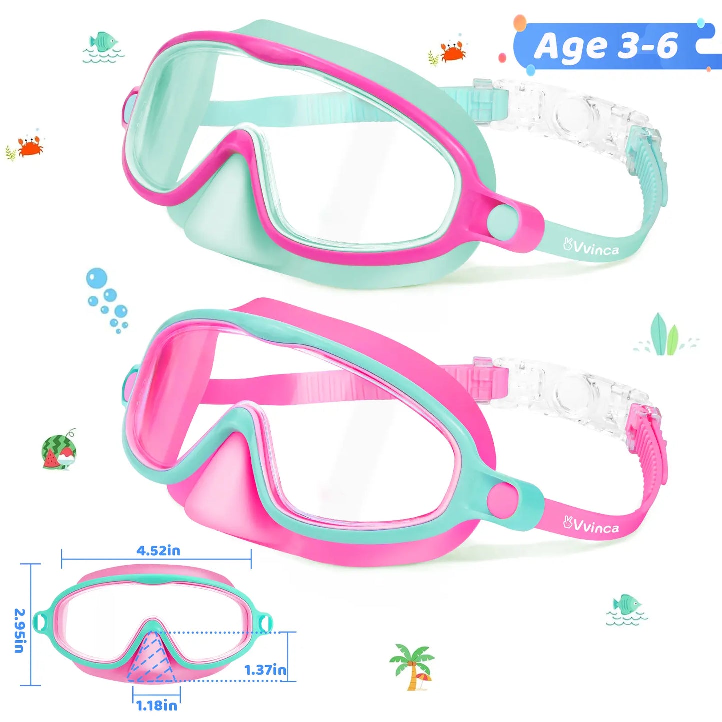 Kids' Swim Goggles with Nose Cover (2-Pack) 🤿🌊