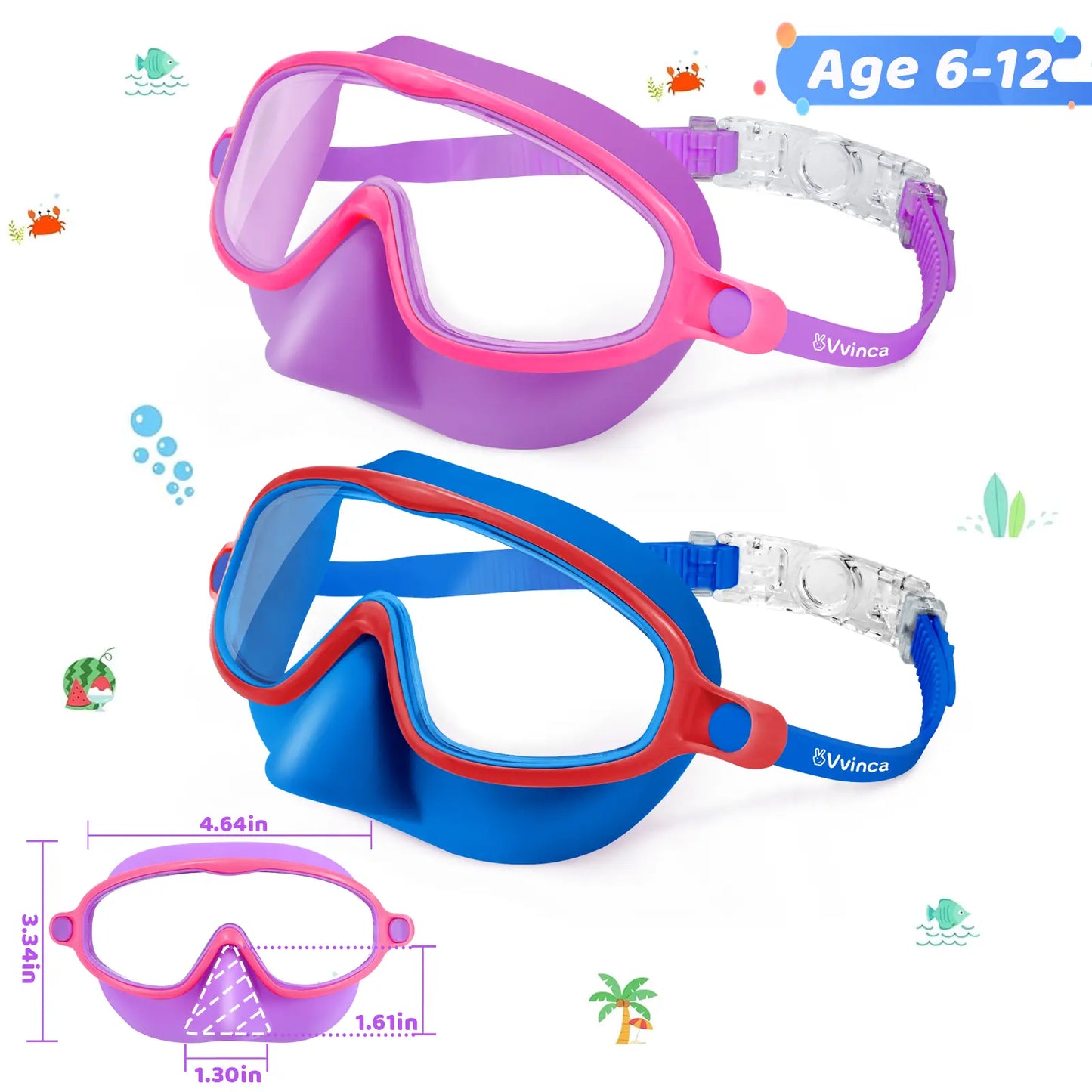 Kids' Swim Goggles with Nose Cover (2-Pack) 🤿🌊