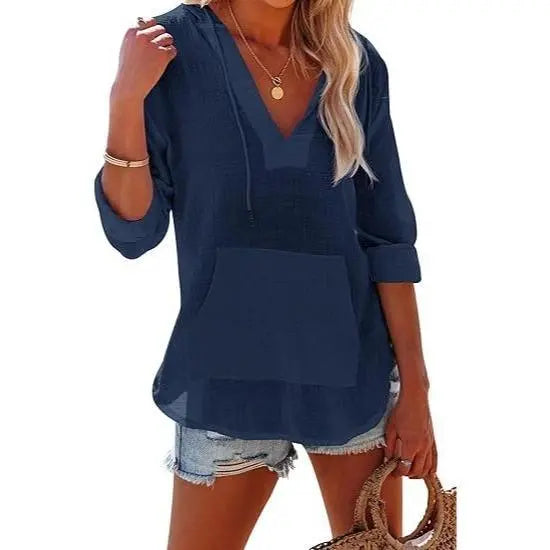 Women's V-Neck Beach Cover-Up Hoodie 🏖️🐚