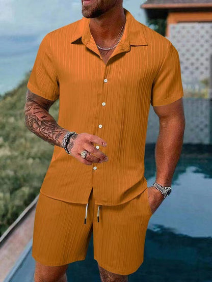 Men's Solid Textured Shirt & Shorts 2-Piece Set ☀️🌴