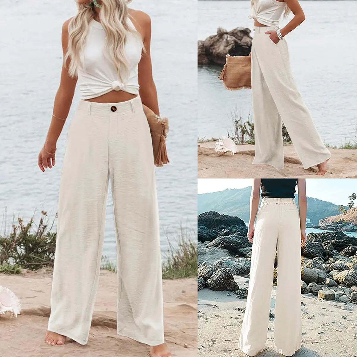 Women's High-Waisted Cotton Linen Wide-Leg Pants 🌿🎐