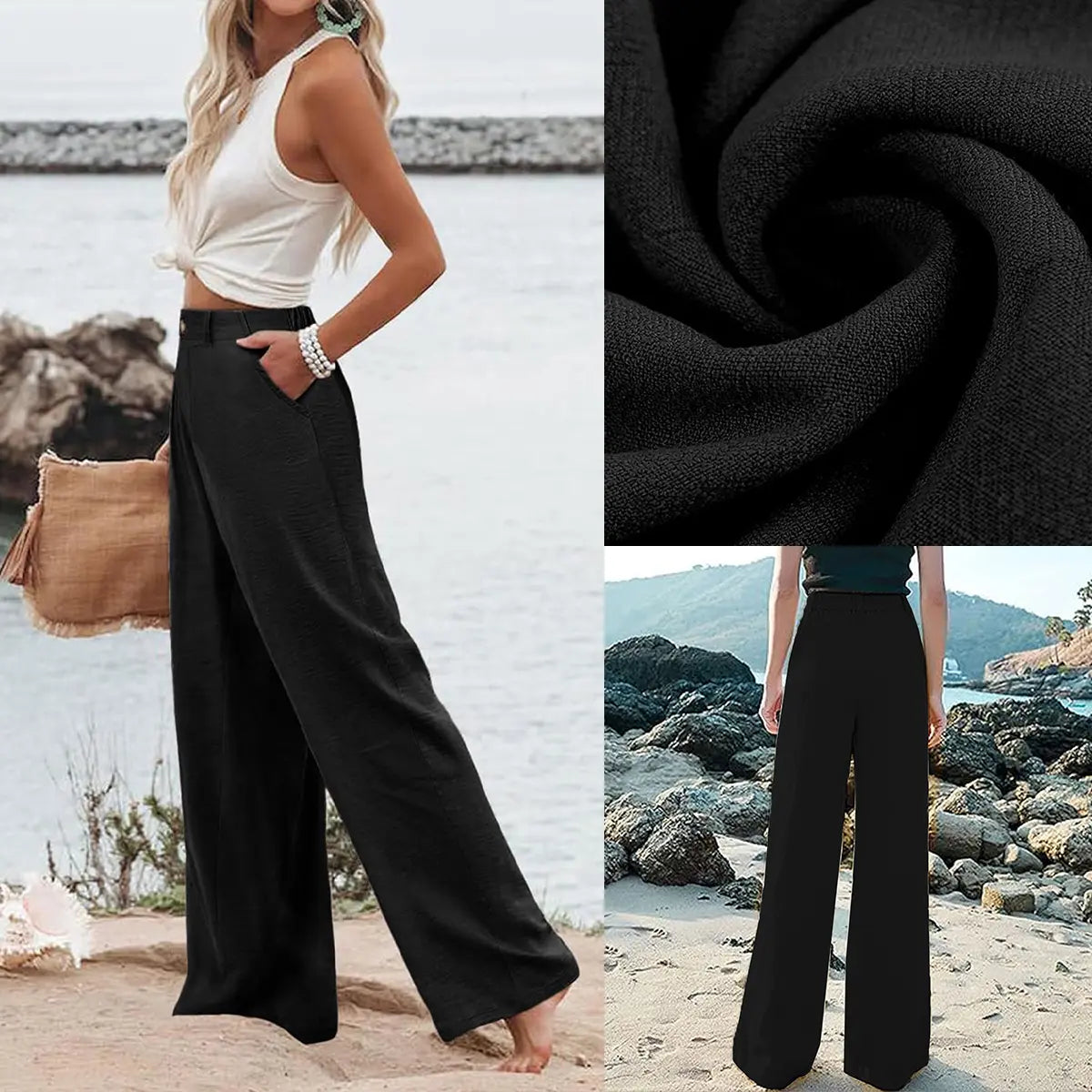 Women's High-Waisted Cotton Linen Wide-Leg Pants 🌿🎐