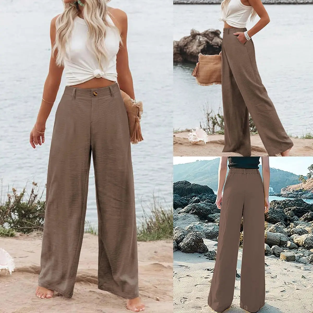 Women's High-Waisted Cotton Linen Wide-Leg Pants 🌿🎐