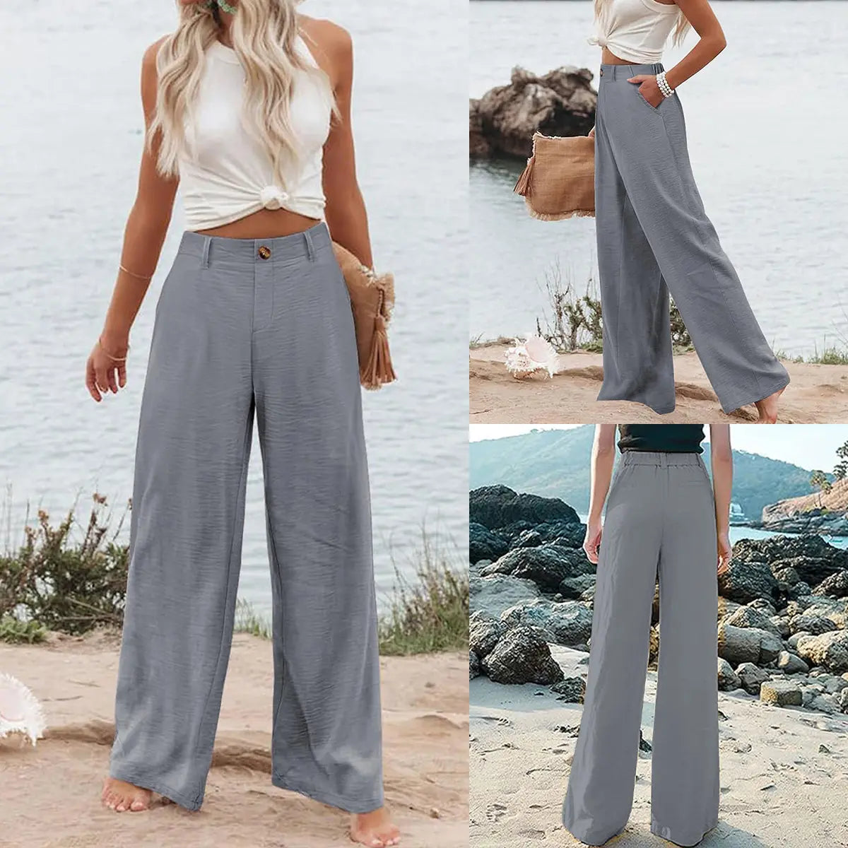 Women's High-Waisted Cotton Linen Wide-Leg Pants 🌿🎐