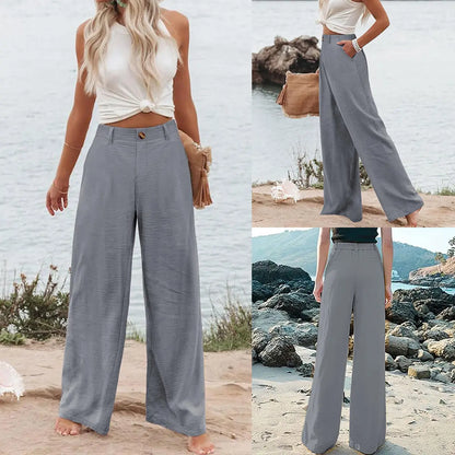 Women's High-Waisted Cotton Linen Wide-Leg Pants 🌿🎐
