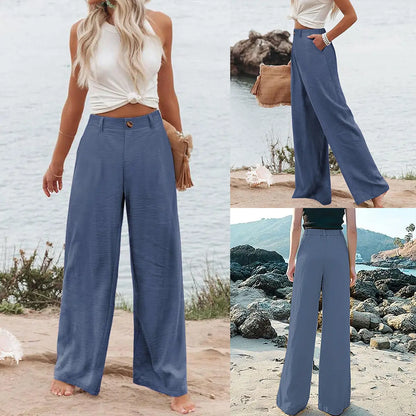 Women's High-Waisted Cotton Linen Wide-Leg Pants 🌿🎐
