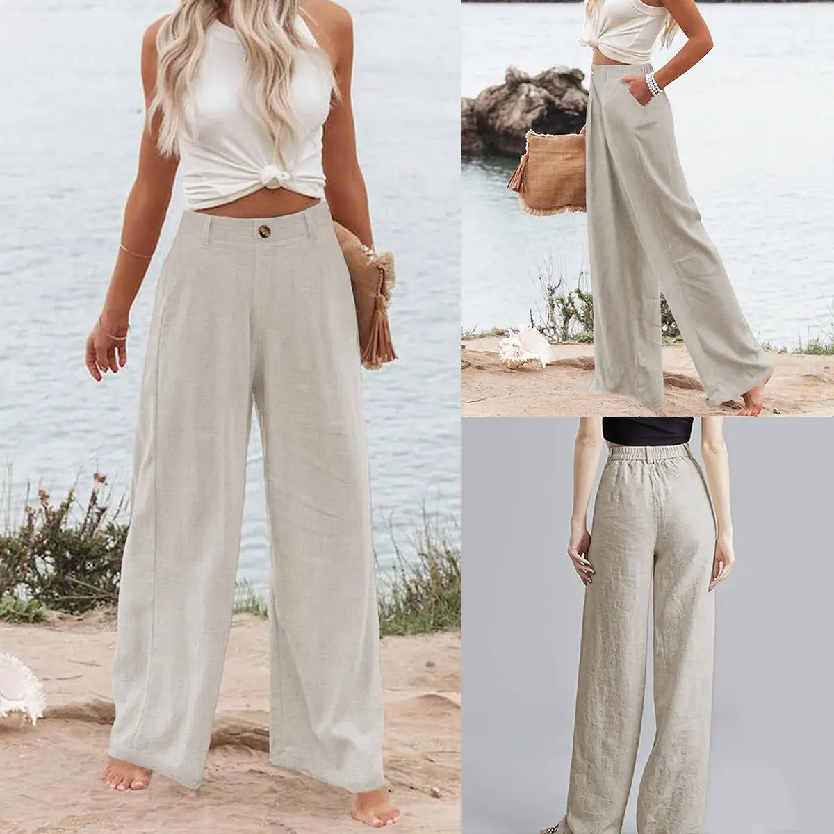 Women's High-Waisted Cotton Linen Wide-Leg Pants 🌿🎐