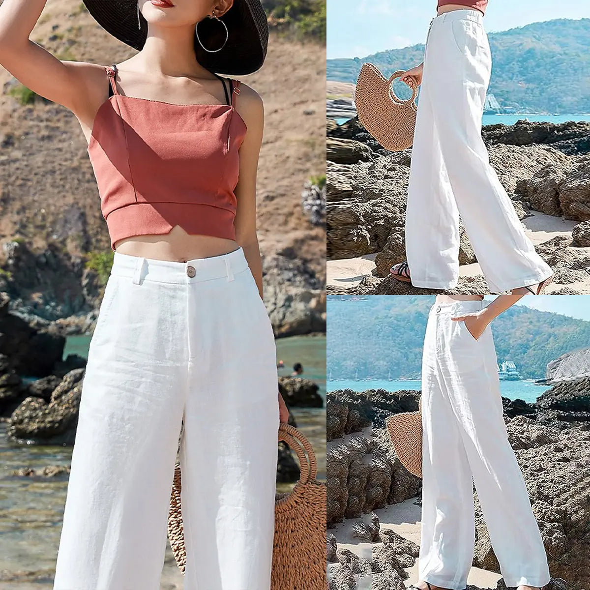 Women's High-Waisted Cotton Linen Wide-Leg Pants 🌿🎐