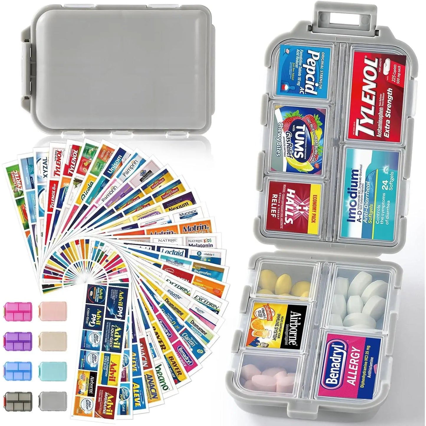 Travel Pill Organizer Box with 146 Labels (10-Compartment) 💊✈️