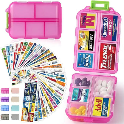 Travel Pill Organizer Box with 146 Labels (10-Compartment) 💊✈️